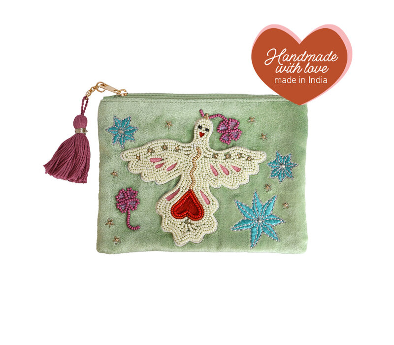 Medium Beaded Pouch - Lucky Bird