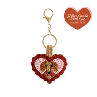 Beaded Keychain - Heart with Dog