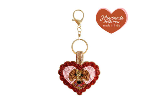 All the Luck in the World Beaded Keychain - Heart with Dog