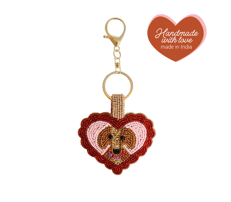 Beaded Keychain - Heart with Dog
