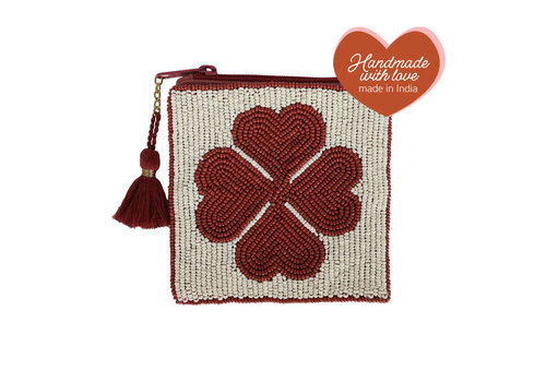 All the Luck in the World Square Pouch Lucky Clover Burgundy