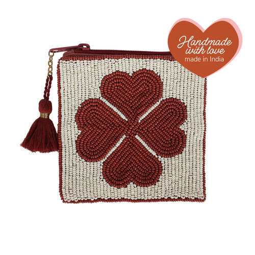 Square Pouch Lucky Clover Burgundy 