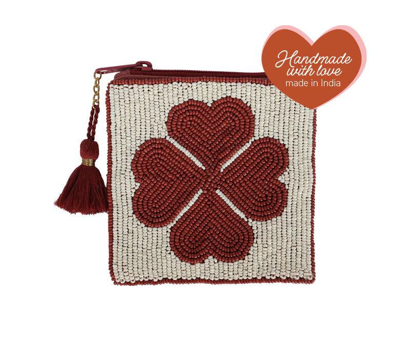 Vierkante Etui Lucky Klaver Bordeauxrood