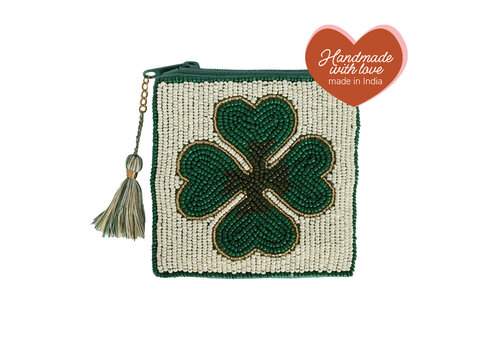 All the Luck in the World Square Pouch Lucky Clover Green
