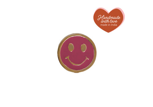 All the Luck in the World Deurknop Messing Smiley Roze