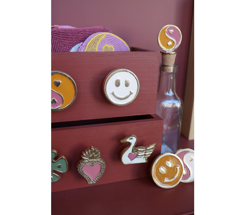 Deurknop Messing Smiley Wit