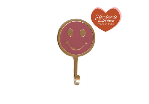 All the Luck in the World Hook Brass Smiley Pink