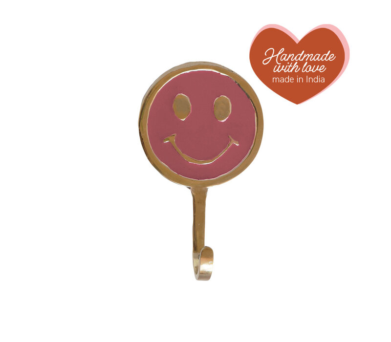Haak Messing Smiley Roze