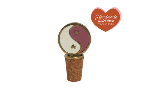 All the Luck in the World Bottle Stopper Messing Yinyang White Pink