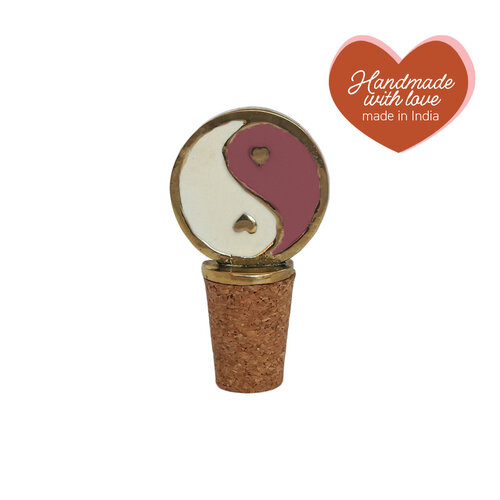 Bottle Stopper Messing Yinyang White Pink 