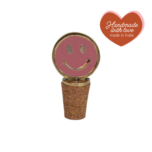 Bottle Stopper Messing Smiley Pink 