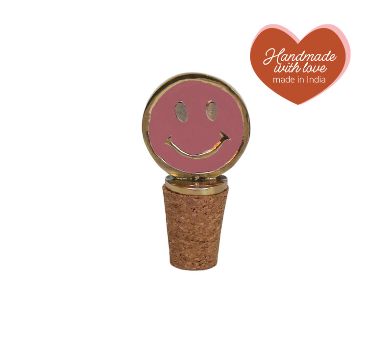 Flessenstopper Messing Smiley Roze