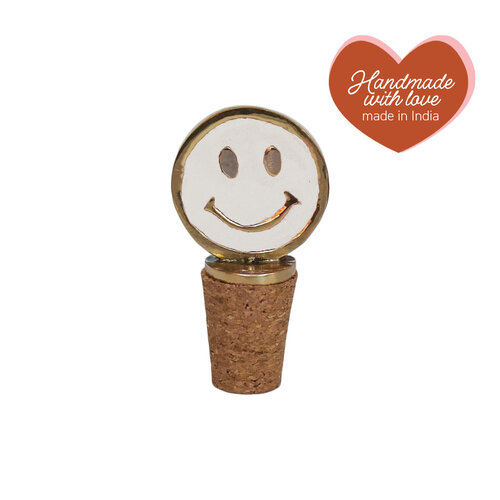 Bottle Stopper Messing Smiley White 