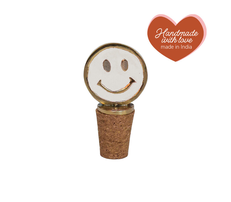 Bottle Stopper Messing Smiley White