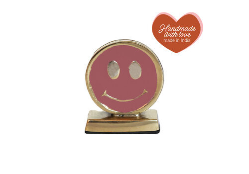 All the Luck in the World Cardholder Brass Smiley Pink