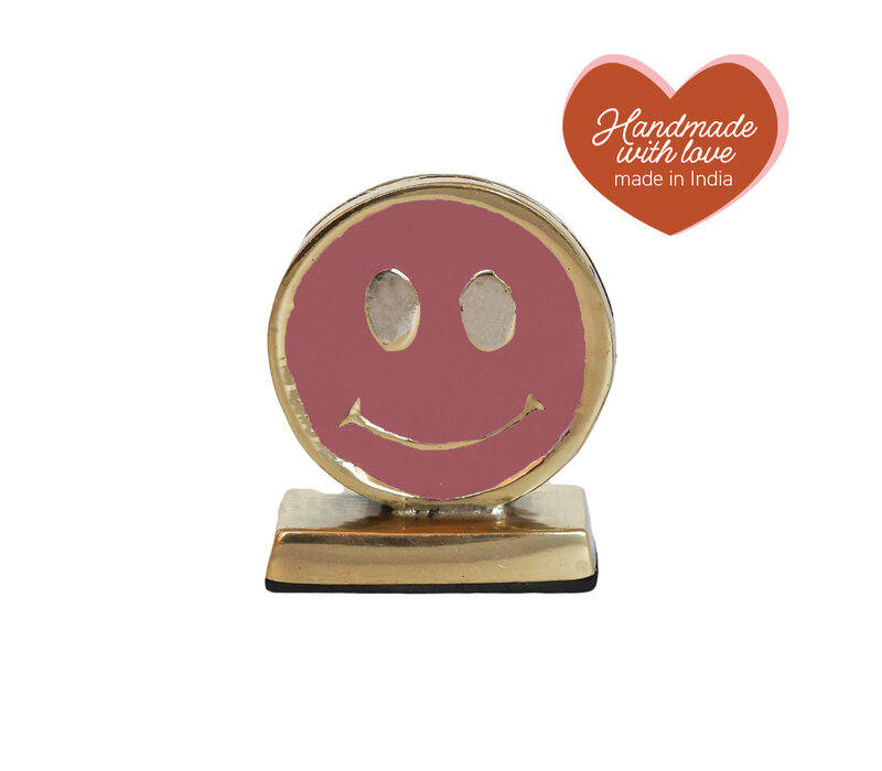 Kaarthouder Messing Smiley Roze