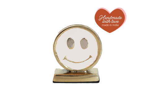 All the Luck in the World Cardholder Brass Smiley White
