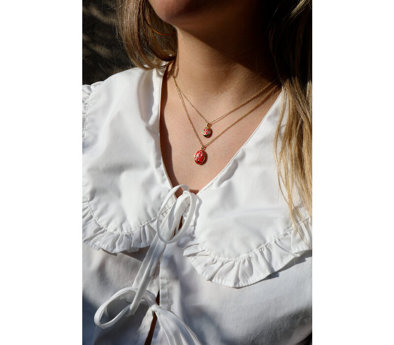 Medaillon Ketting Medium - Rode Hartjes