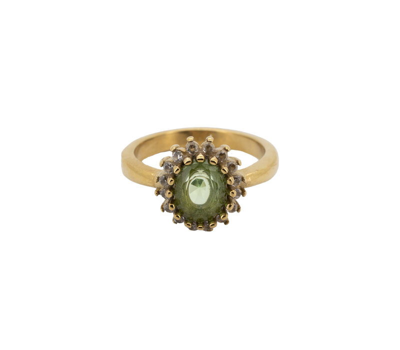 Ring Sun Halo with Diamond - Green