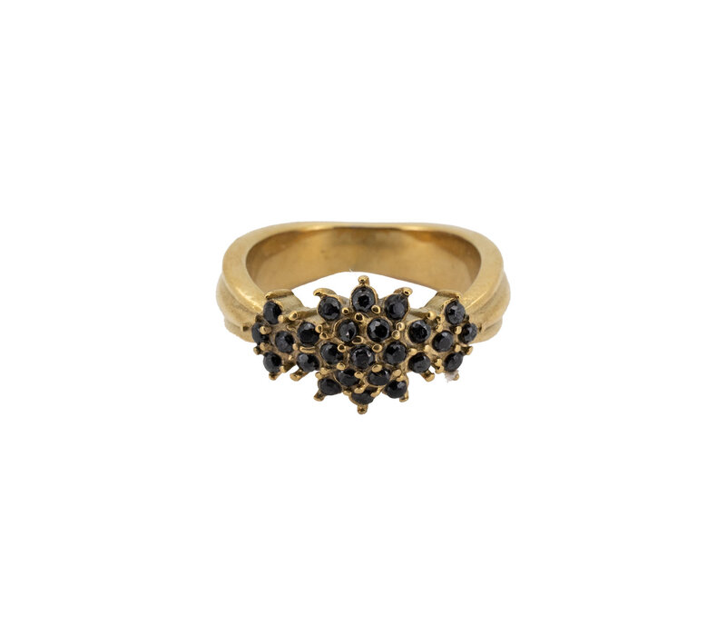 Ring Kleine Stenen Bloem - Zwart