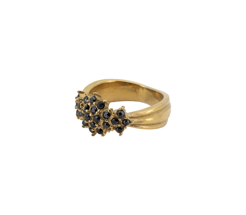 Ring Kleine Stenen Bloem - Zwart