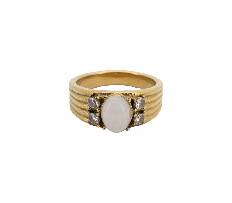 Ring White Stone Halo - Gold