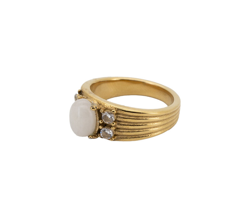 Ring Wit Steen Halo - Goud