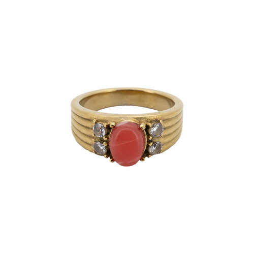 Ring Orange Stone Halo - Gold 