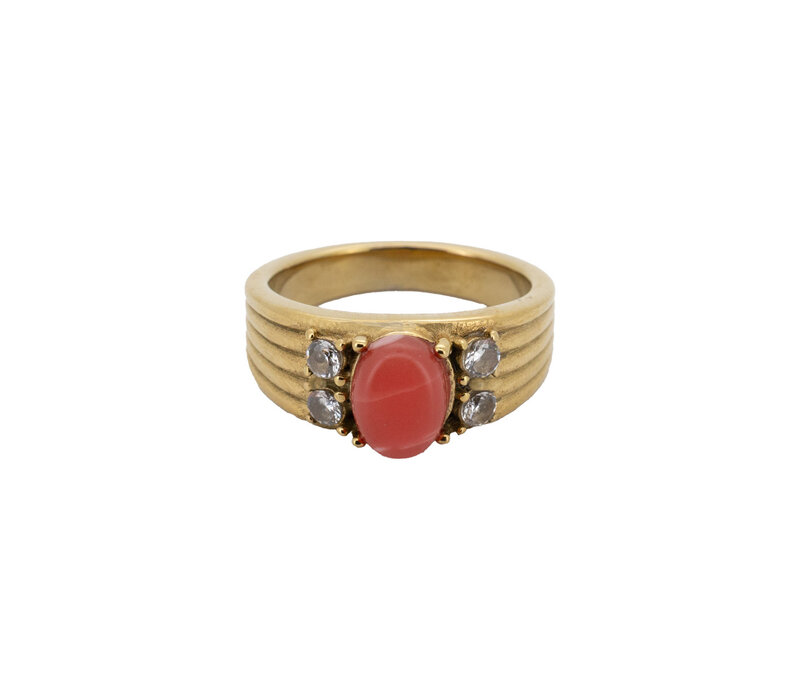 Ring Orange Stone Halo - Gold