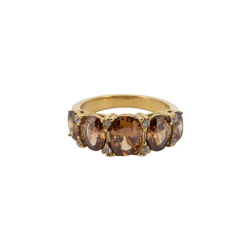 Ring Oval Stones with Zirconia Diamond - Brown 