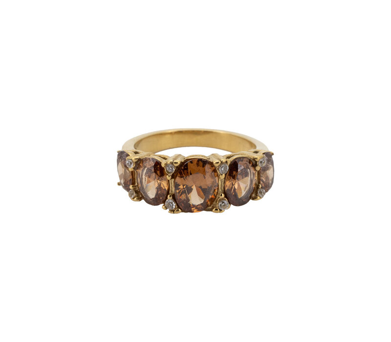Ring Ovaal Stenen met Zirconia Diamant - Bruin