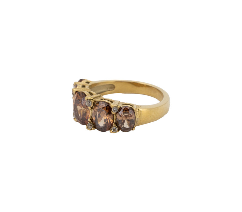 Ring Ovaal Stenen met Diamant - Bruin