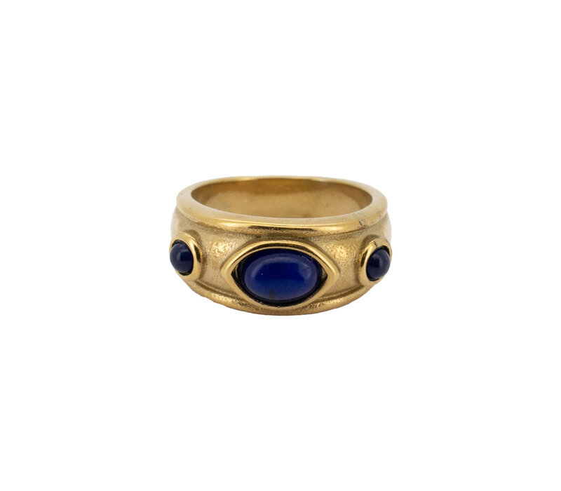 Ring 3 Blauw Stenen - Goud