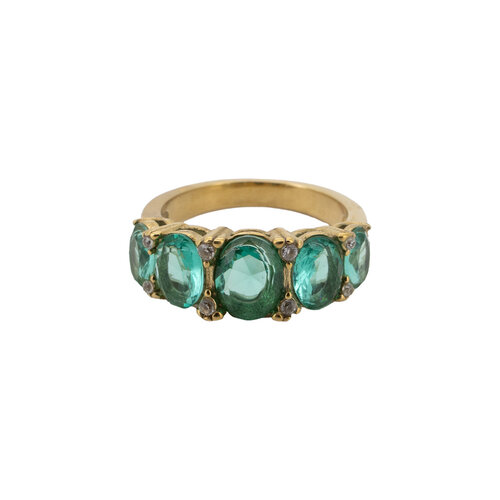 Ring Oval Stones with Diamond - Aqua 