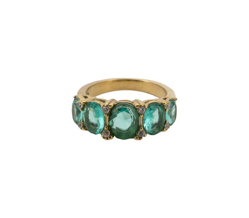 Ring Oval Stones with Diamond - Aqua