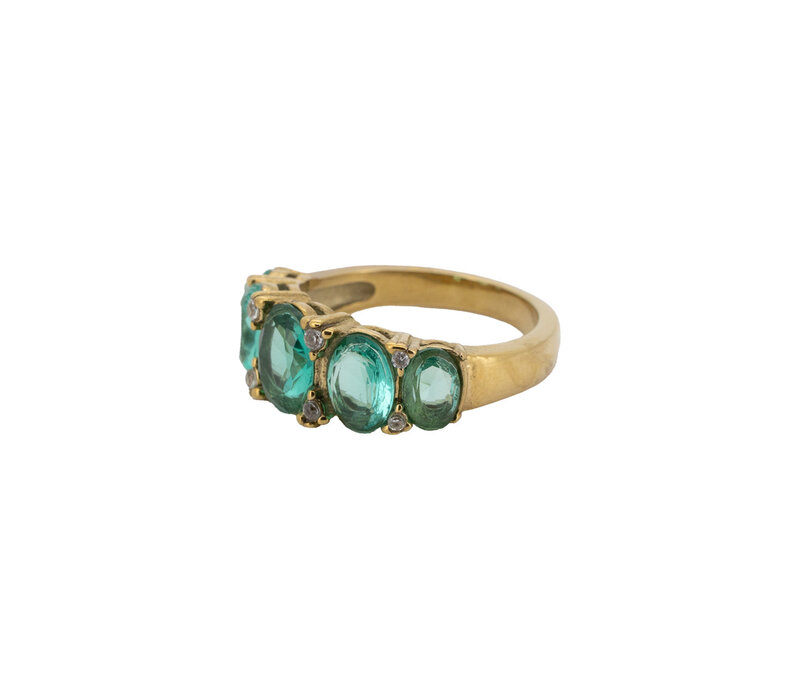 Ring Oval Stones with Diamond - Aqua
