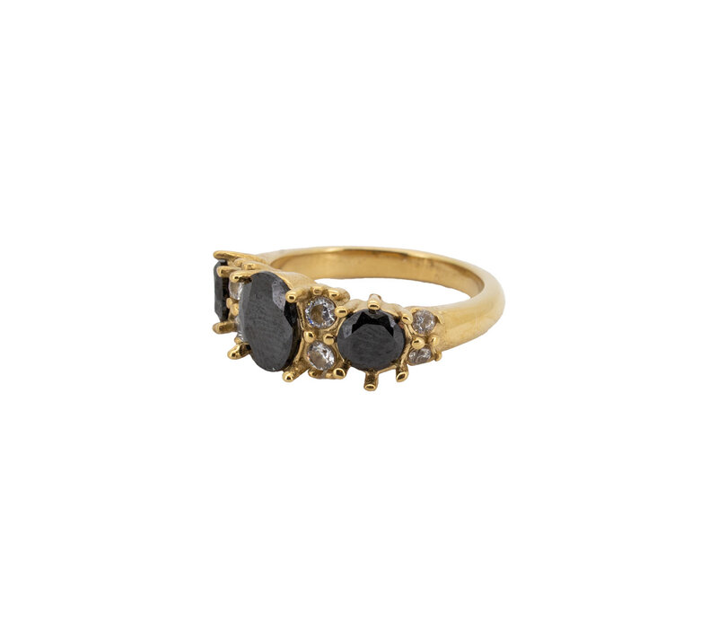Ring Stones Gold with Zirconia Diamond - Black