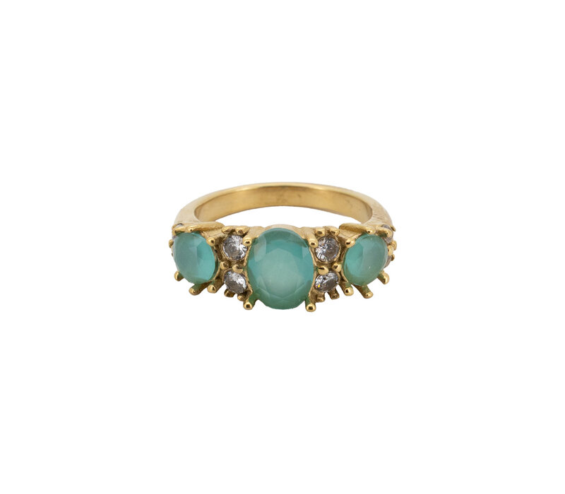Ring Stones Gold with Diamond - Aqua