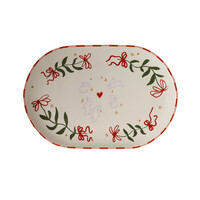 Oval Plate Flowers and Rabbits