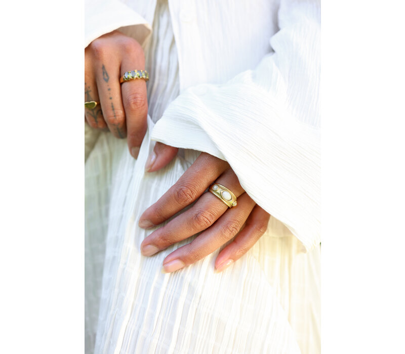 Ring 3 White Stones - Gold