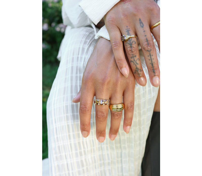 Ring Oval Stones with Zirconia Diamond - Brown