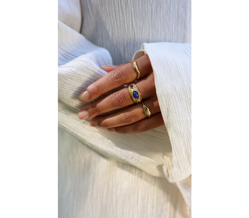 Ring 3 Blauw Stenen - Goud