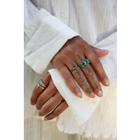 Ring Oval Stones with Diamond - Aqua