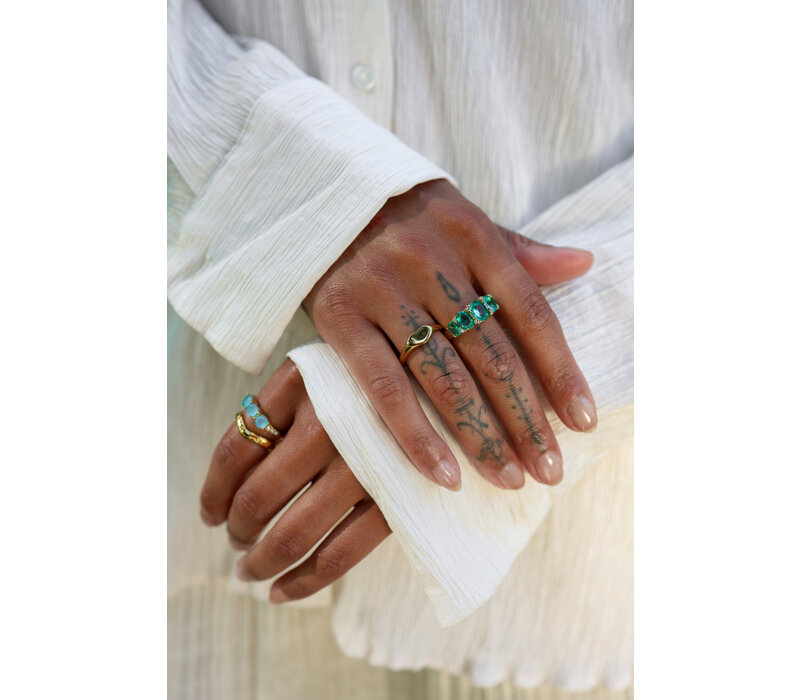 Ring Oval Stones with Diamond - Aqua