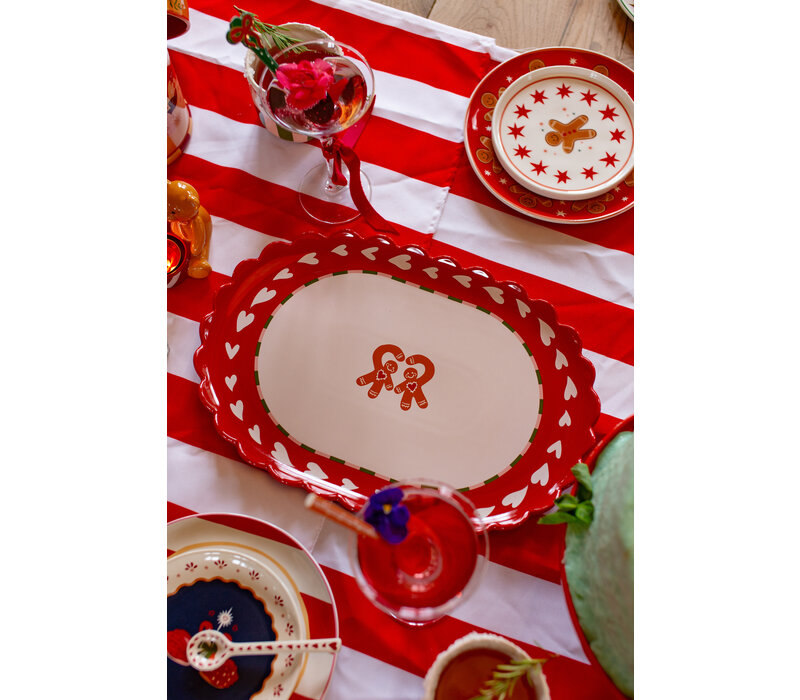 Grote Ovale Schaal Heart and Gingerbread Man