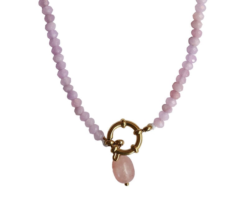 Lilac Beaded Necklace With Pearl Charm