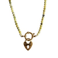 Light Green Beaded Necklace With Locked Heart Charm