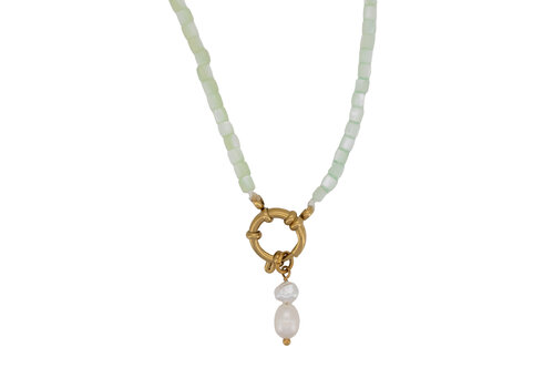 All the Luck in the World Aqua Beaded Necklace With Pearl Charm