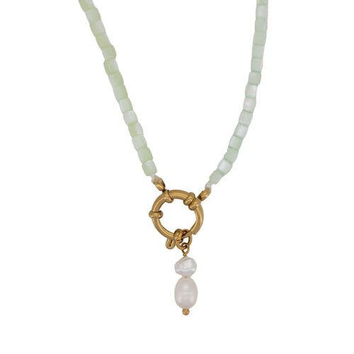 Aqua Kralen Ketting Met Parel Bedel 