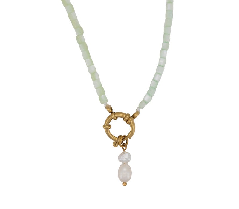 Aqua Kralen Ketting Met Parel Bedel